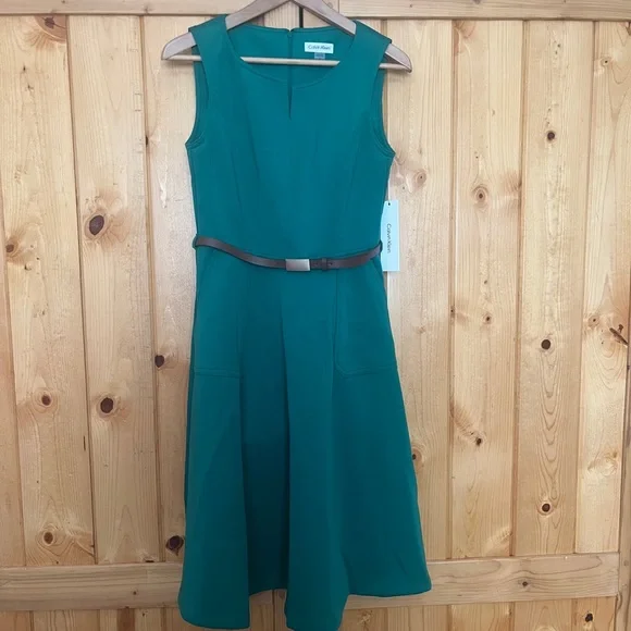 NWT Calvin Klein Midi Sleeveless Scuba Dress with Belt Sz 10 - Picture 5 of 10